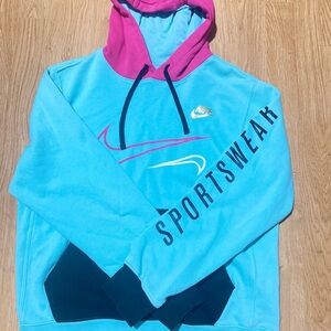 Nike Blue and Pink Color-Block Sweatshirt